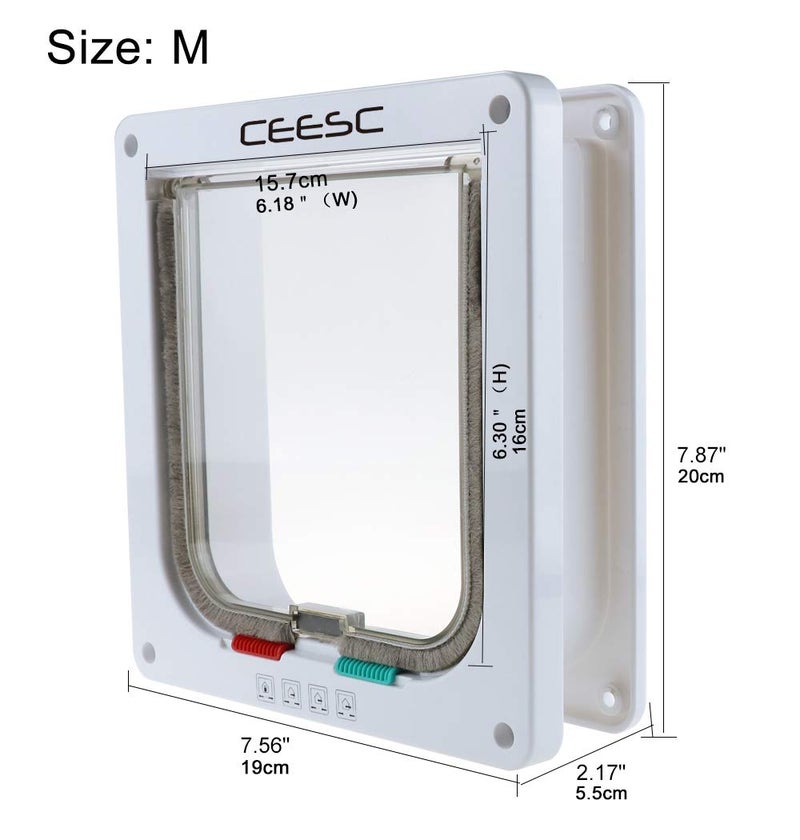 CEESC Cat Flap Door Magnetic Pet Door with 4 Way Lock for Cats, Kitties and Kittens, 3 Sizes and 2 Colors Options (M- Inner Size: 6.18"(W) x 6.30"(H), White) - Image 2